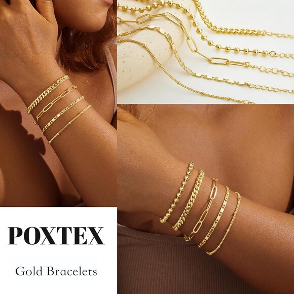 Gold-Style 05 Dainty Stack Beaded, Cuban,Pearl,Bracelets Jewelry Gifts for Women - Picture 5 of 7